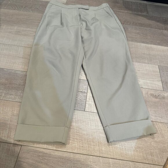 LOFT WOMENS CUFFED TAN HIGH RISE STRAIGHT PANTS LARGE ELASTIC WAIST - Picture 2 of 9